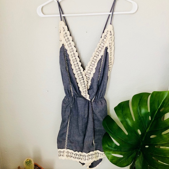 ILLA ILLA Dresses & Skirts - ILLA ILLA denim lace romper